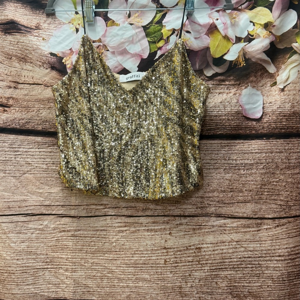 Raffi Gold Sequin Camisole Top